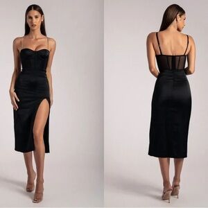 Meshki TALISA Chain Strap Side Split Corset Midi Dress black sz XXL (US sz 12)